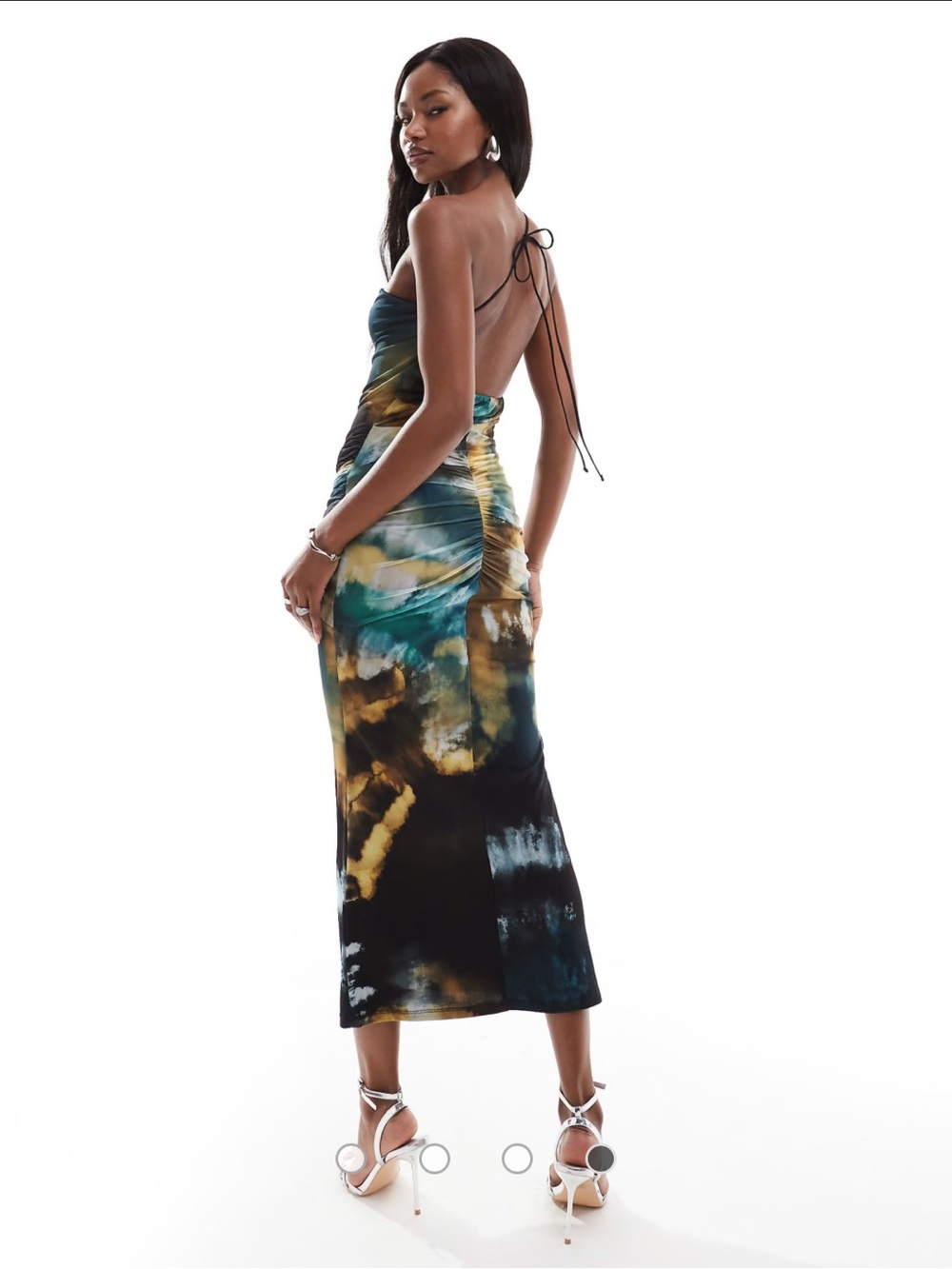 ASOS semi Tie-Dye Midi Dress in Teal, Black & silver touch to it - Picture 3 of 7